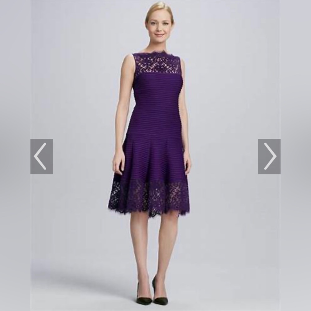 Tadashi Shoji Purple Lace Illusion Neck Dress - Size Extra Small